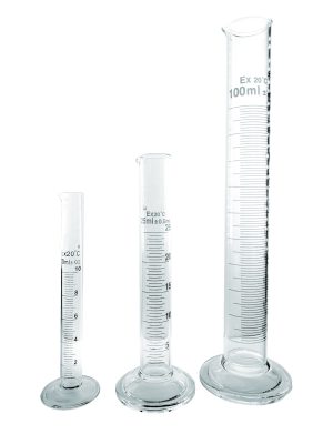 Three sizes of glass measuring cylinders