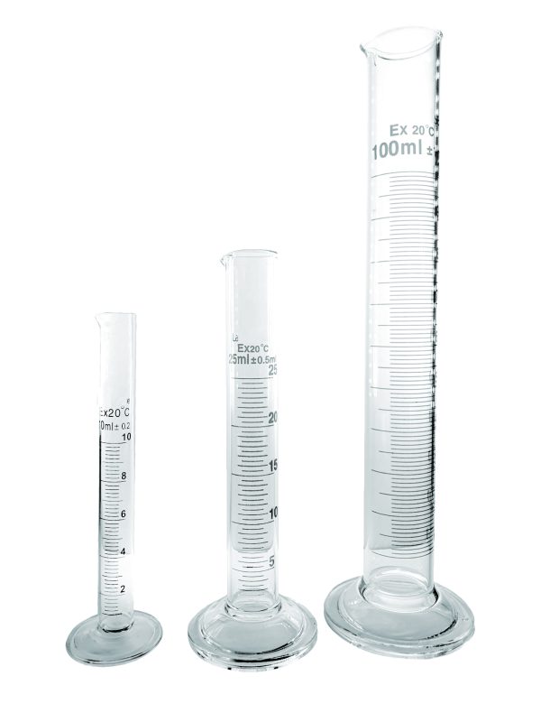 Three sizes of glass measuring cylinders