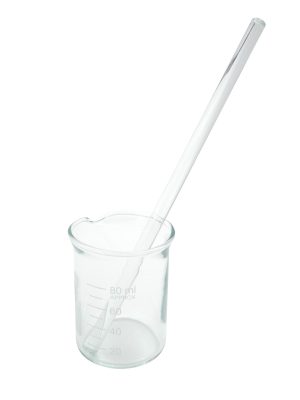 Glass stirring rod in beaker. For mixing ingredients.